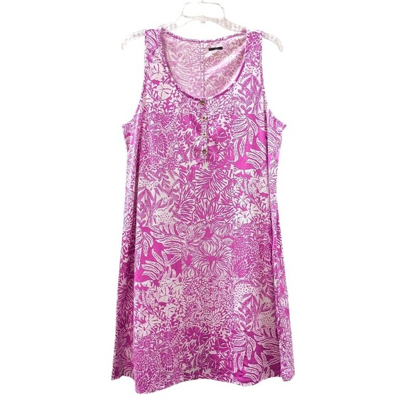 Lilly Pulitzer Lela Henley Tank Dress Large Wild Fuchsia Swipe Right Sleeveless - Picture 4 of 8